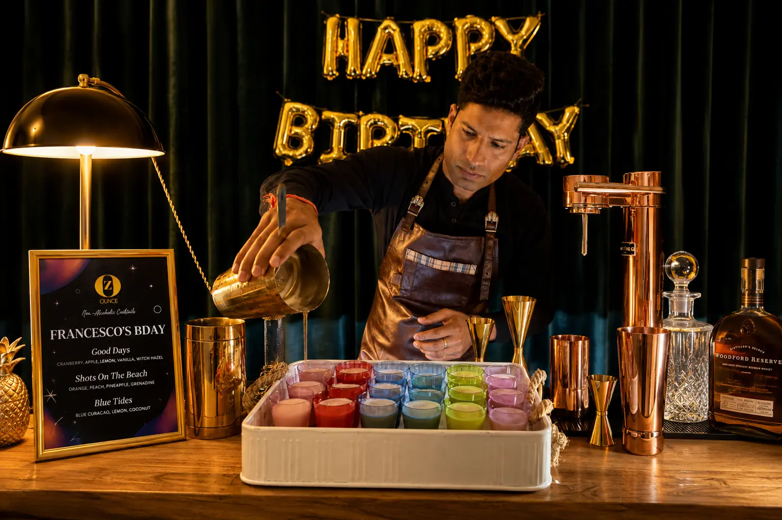 Bartender pouring bespoke birthday cocktails